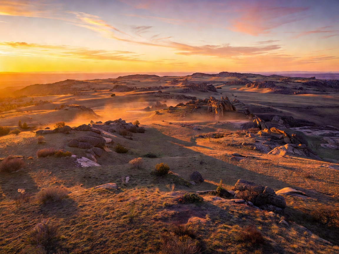 Golden hour sunset over a high wilderness plateau