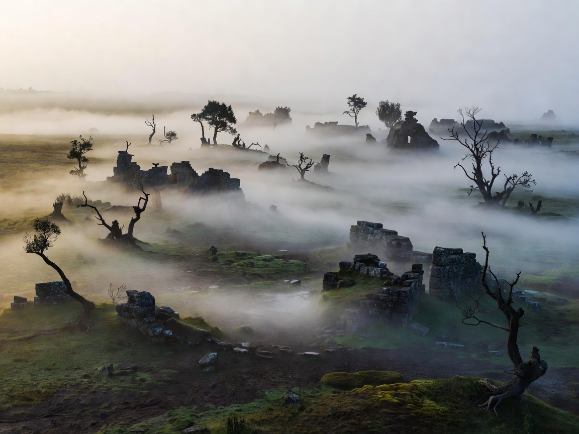 Mist covered ancient valley floor