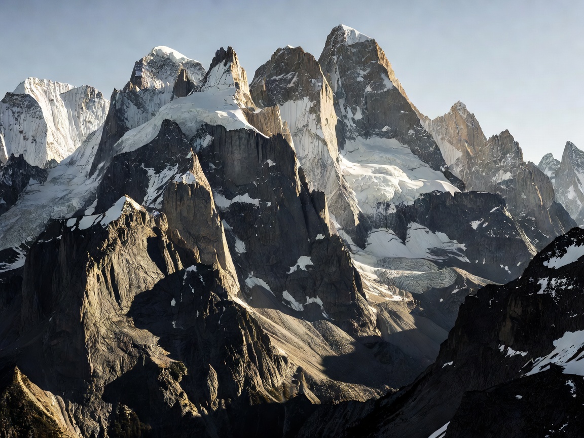 Towering mountain peaks and jagged cliffs